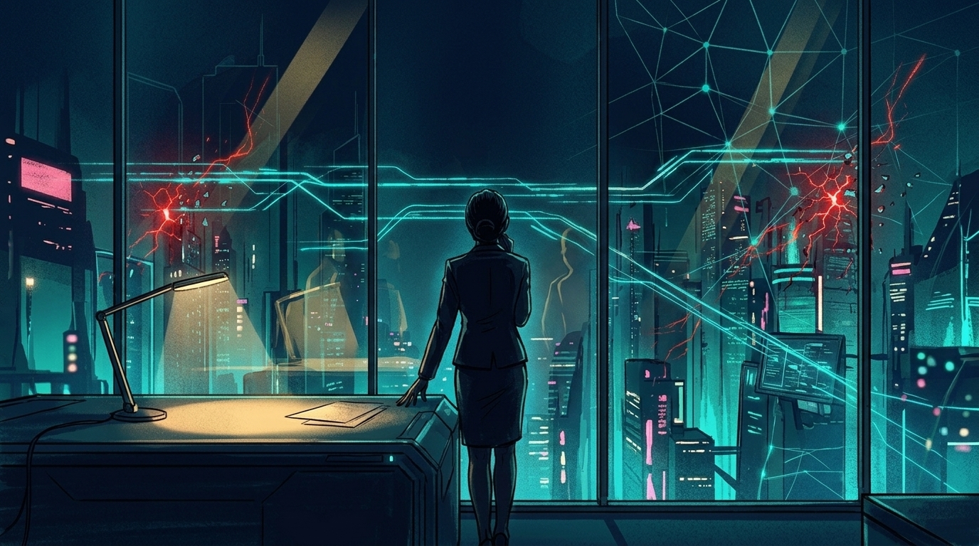 Professional woman overlooking a futuristic city